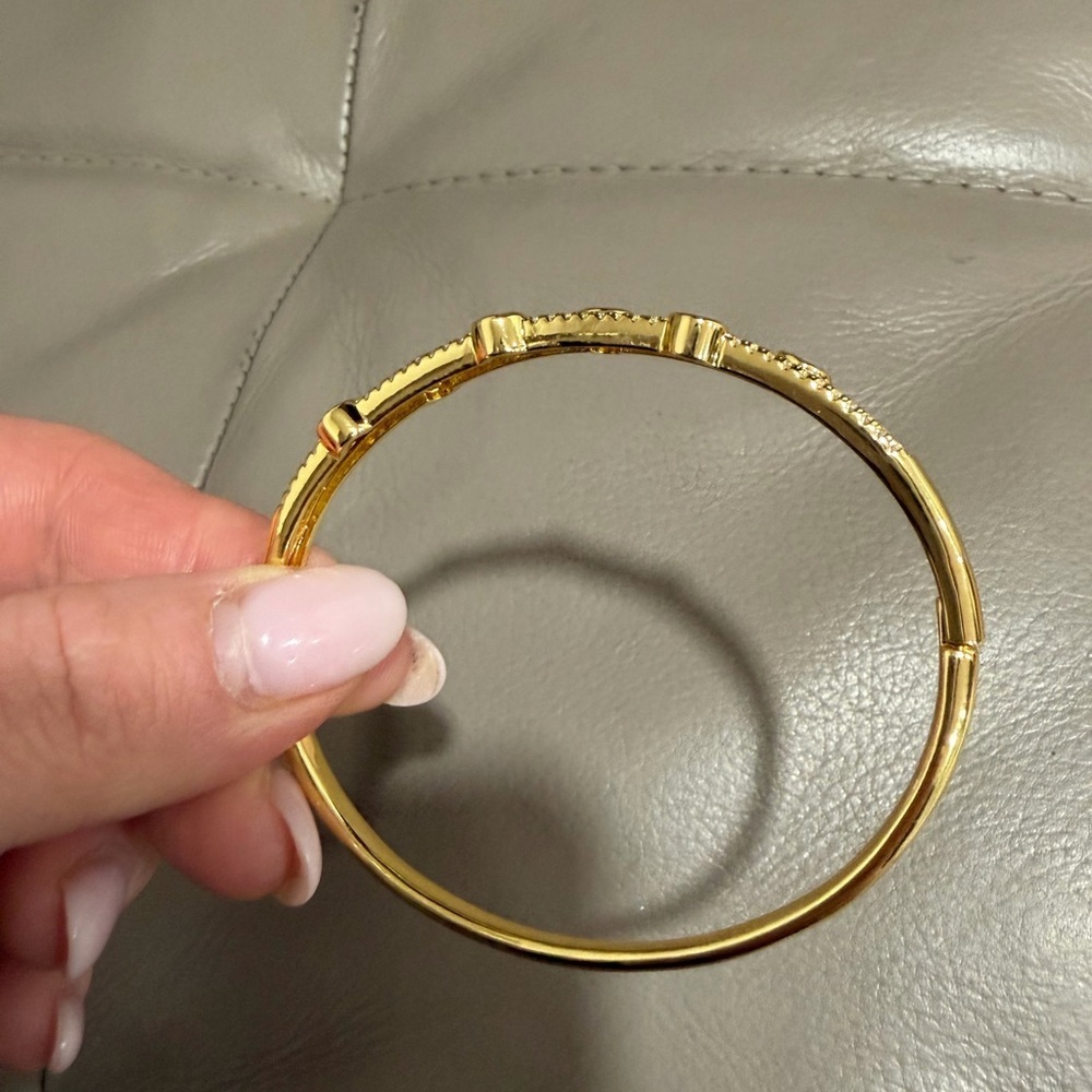 Gold Double Layer Rhinestone Bangle Bracelet - Picture 4 of 5